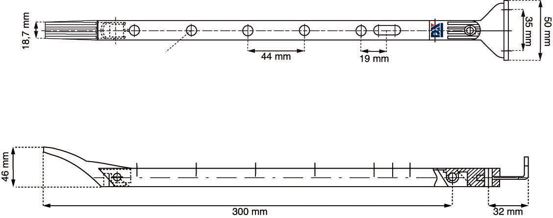 Dulimex raamuitzetter standaard 30 cm wit – technische tekening met maatvoering