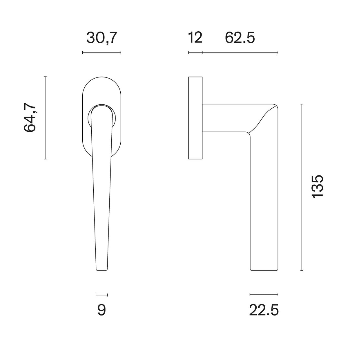 STILE raamkruk Salta R technische tekening met afmetingen