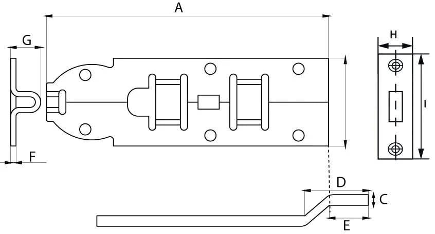 DX plaatschuif met bocht 100 mm verzinkt staal – technische tekening