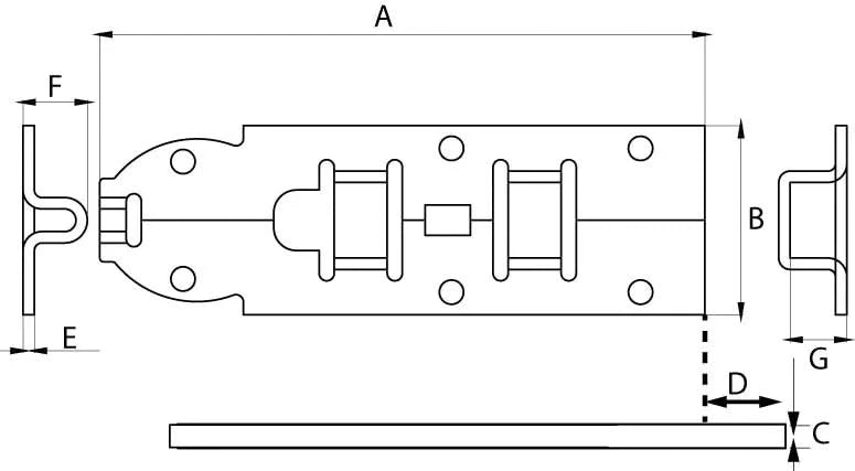 DX plaatschuif 40 mm verzinkt staal – technische tekening