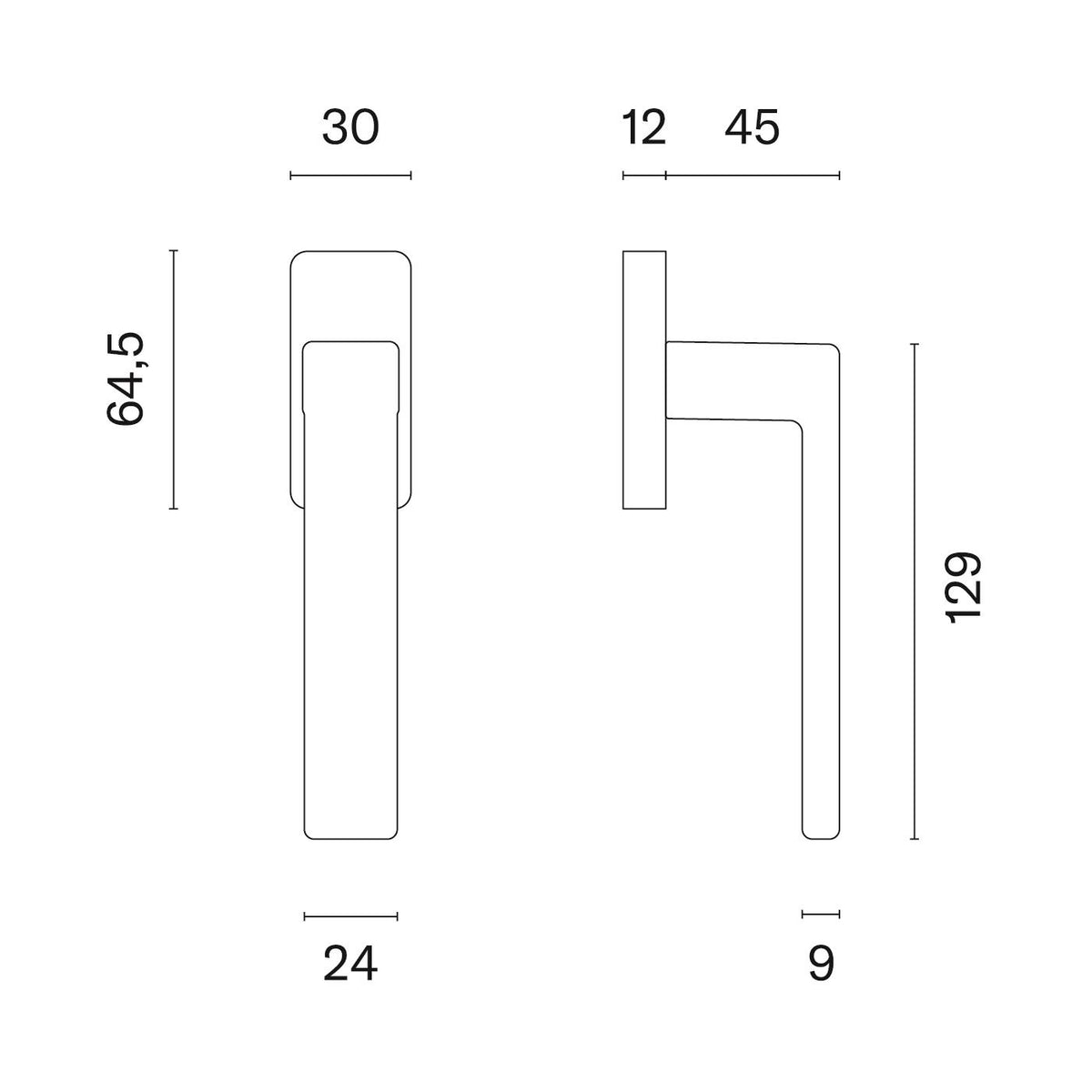 STILE raamkruk Miia Q technische tekening met afmetingen