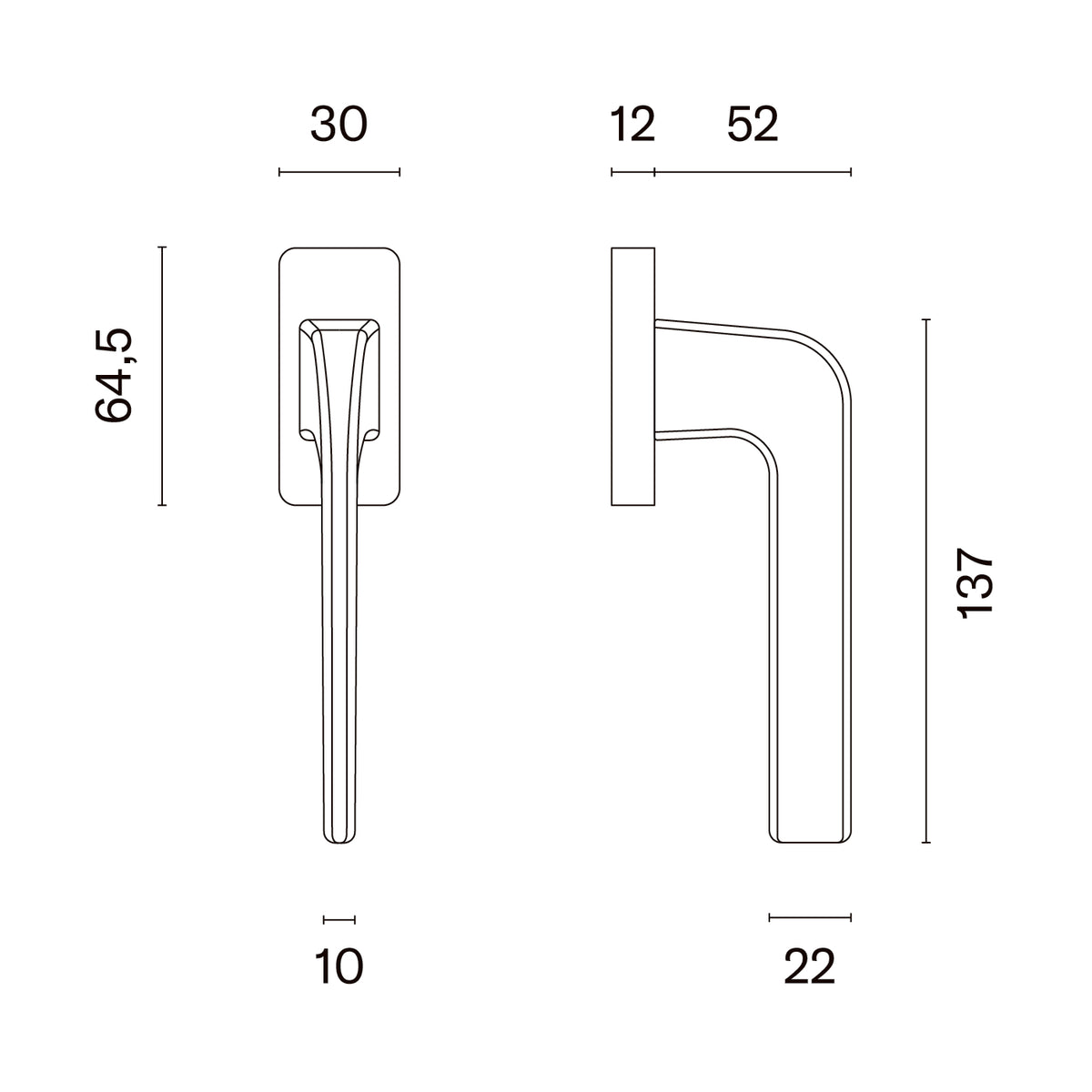 STILE raamkruk Naka Q technische tekening met afmetingen