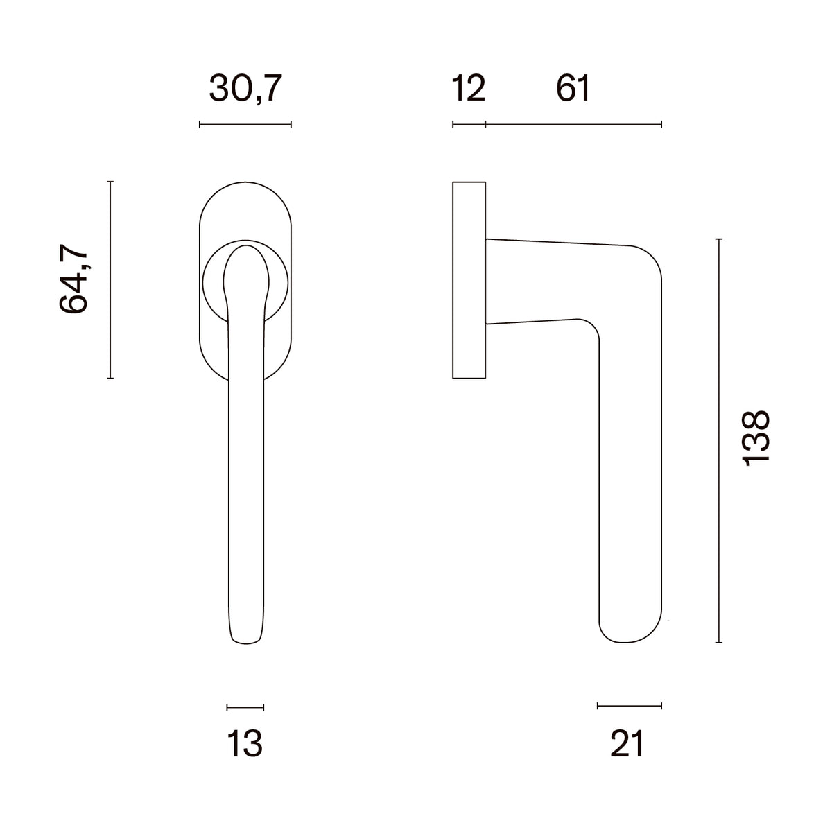 STILE raamkruk Uta R technische tekening met maatvoering