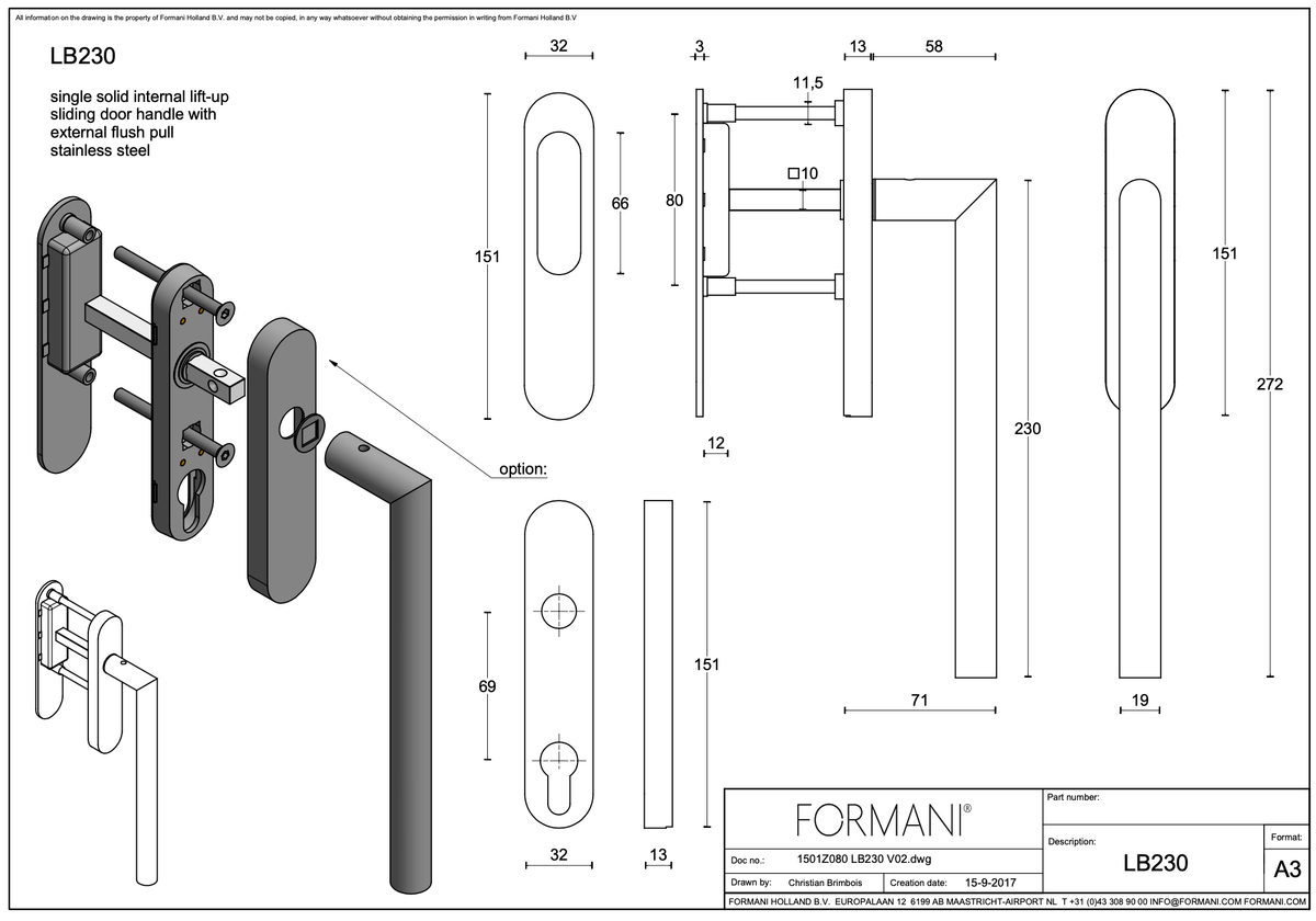 Formani LB230 BASICS hefschuifdeurbeslag brons - detail