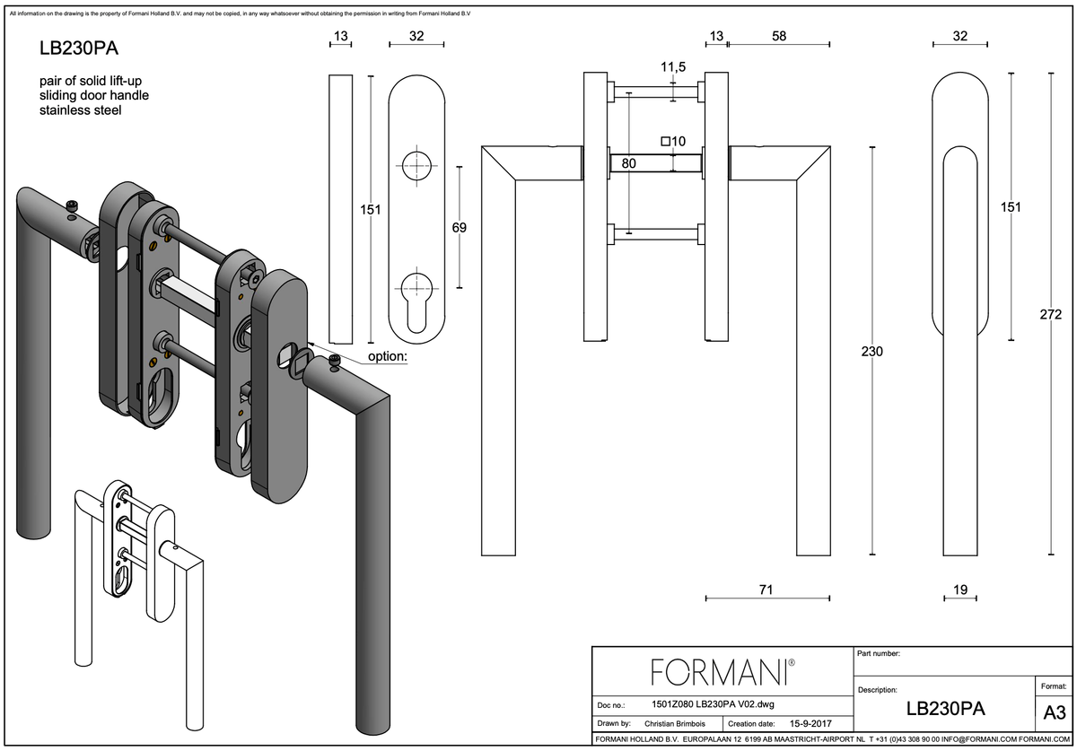 Formani LB230PA BASICS hefschuifdeurbeslag brons - detail