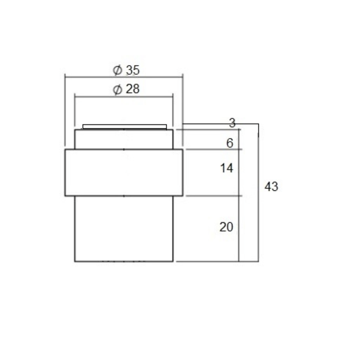 Aprile deurstopper – maatvoering Ø35 × 43 mm