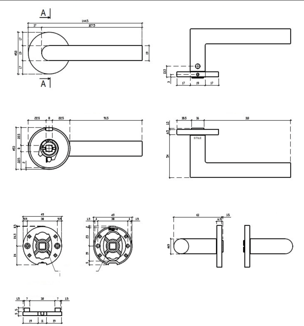 Stile deurklink Yuza nikkel Ø53x7 mm - detailweergave