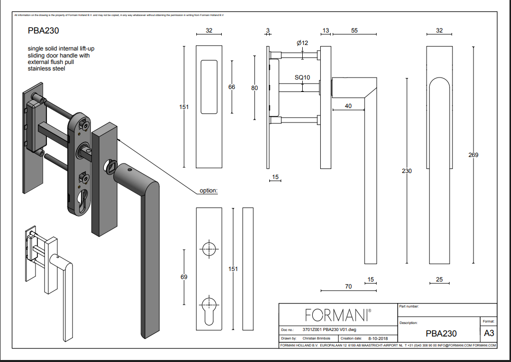 Formani PBA230 ARC hefschuifdeurbeslag - montagedetail