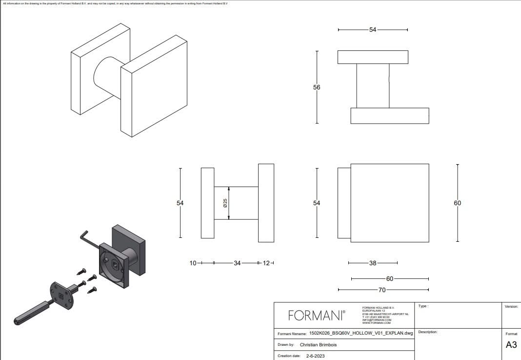 Formani voordeurset knop/kruk BSQ RVS SKG3, detail