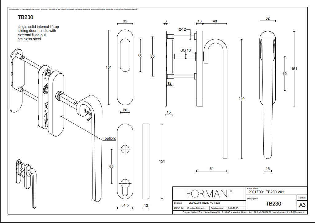 Formani FOLD TB230PA hefschuifdeurbeslag Mat RVS gemonteerd