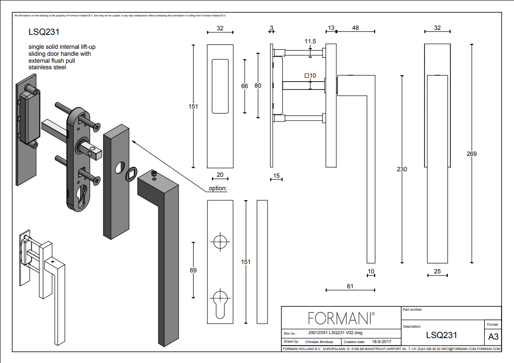 Formani SQUARE LSQ231 hefschuifdeurbeslag – productdetail