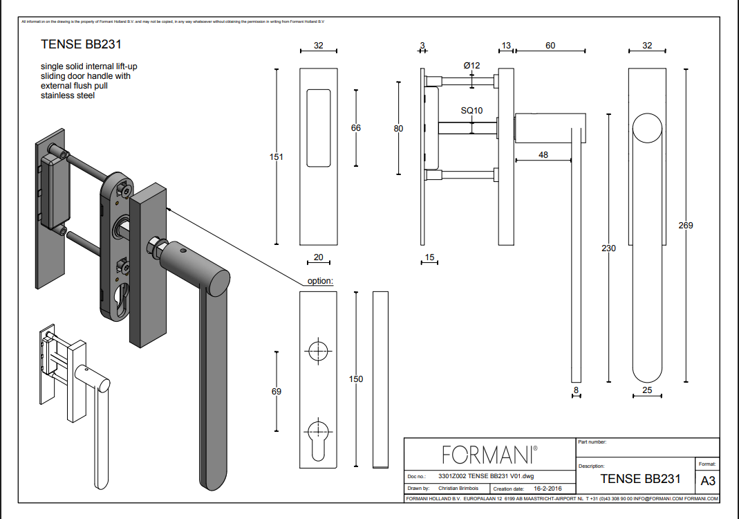 Formani TENSE BB231 hefschuifdeurbeslag detail massief design