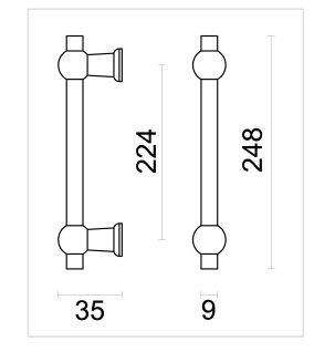 HDD Pro meubelgreep Petra 224 mm zwart – detail met afmetingen