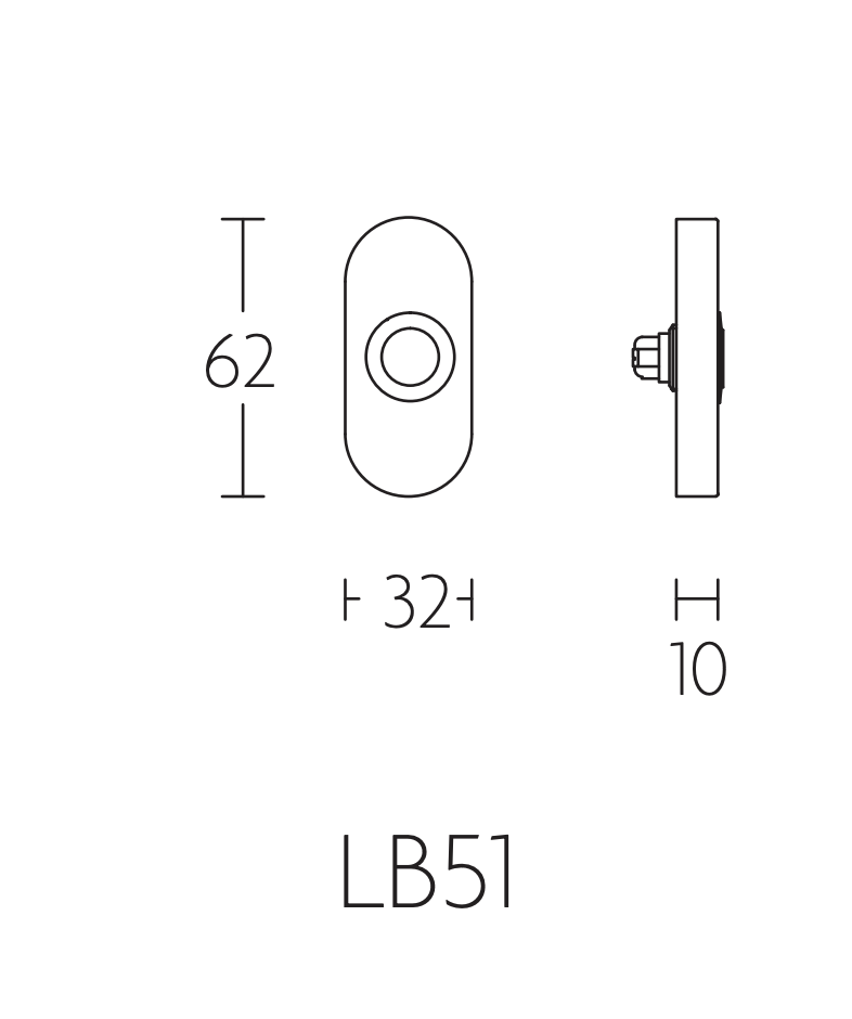 Formani Basics LB51 deurbel ovaal PVD goud werktekening met afmetingen
