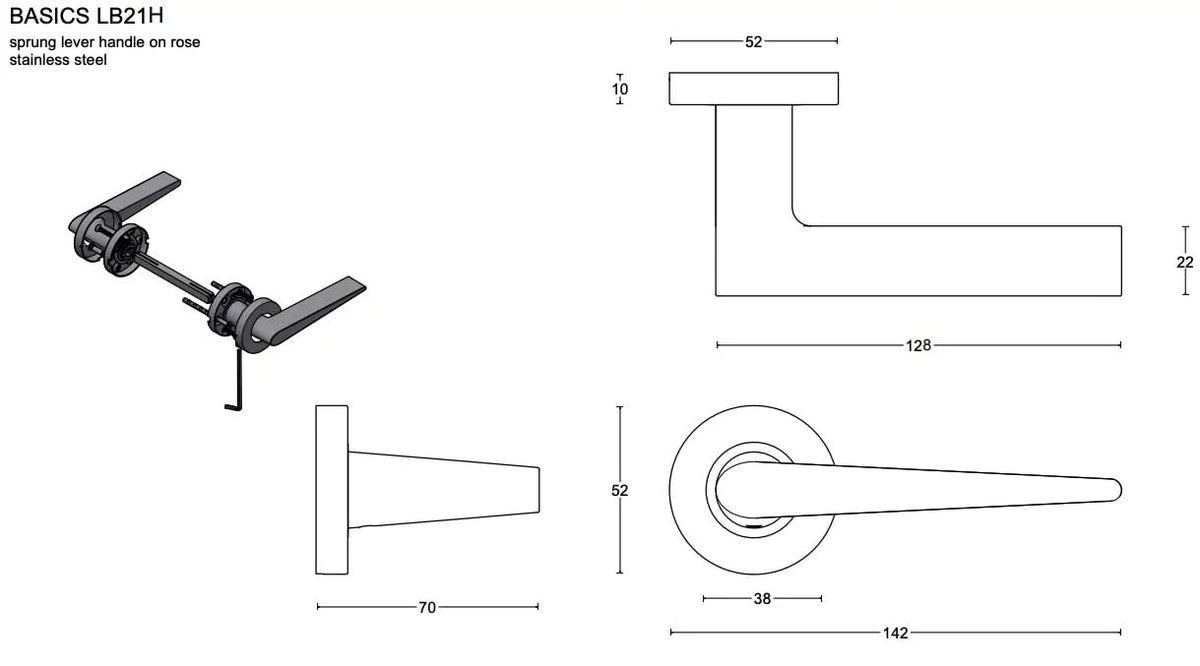 Formani Deurkruk BASIC LB21H op ronde rozet - productweergave