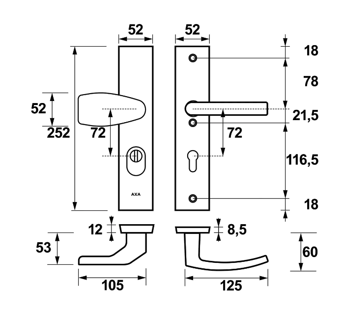 AXA Edge Plus Wing veiligheidsbeslag PC72 blok detail