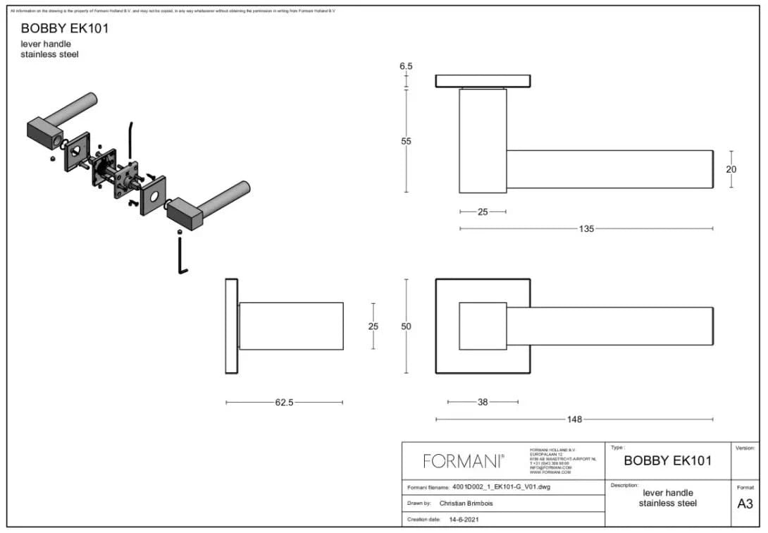 Formani EK101G deurkruk brons – detail