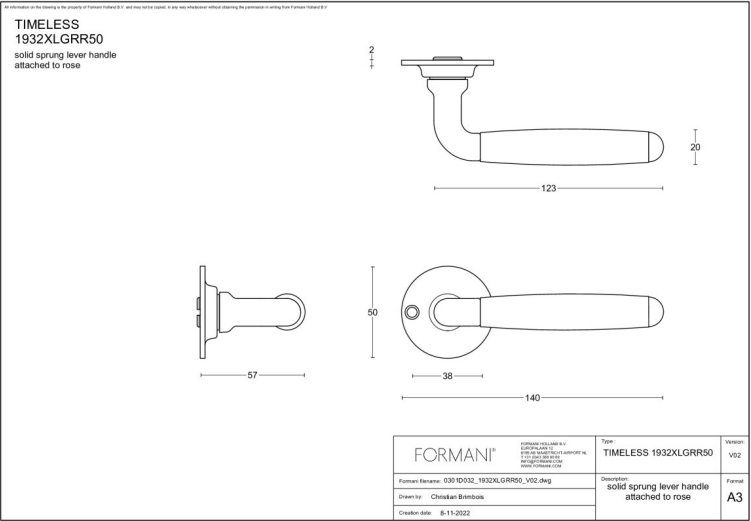 Formani 1932XLGRR50 deurkruk glans nikkel (detail)