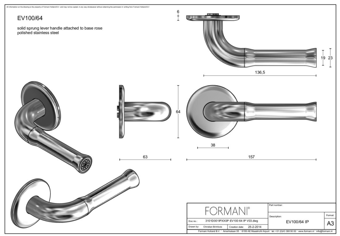 Formani Edward van Vliet EV100ZL/64 deurkruk PVD mat goud – detail
