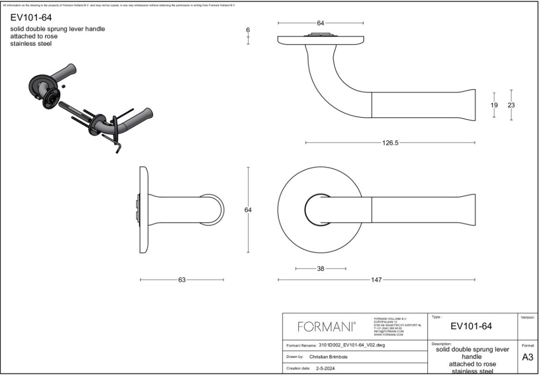 Formani Edward van Vliet EV101/64 deurkruk gepolijst RVS – detail