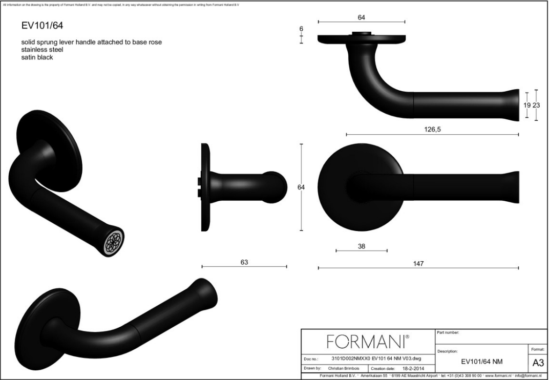 Formani Edward van Vliet EV101ZL/64 deurkruk PVD mat goud – detail