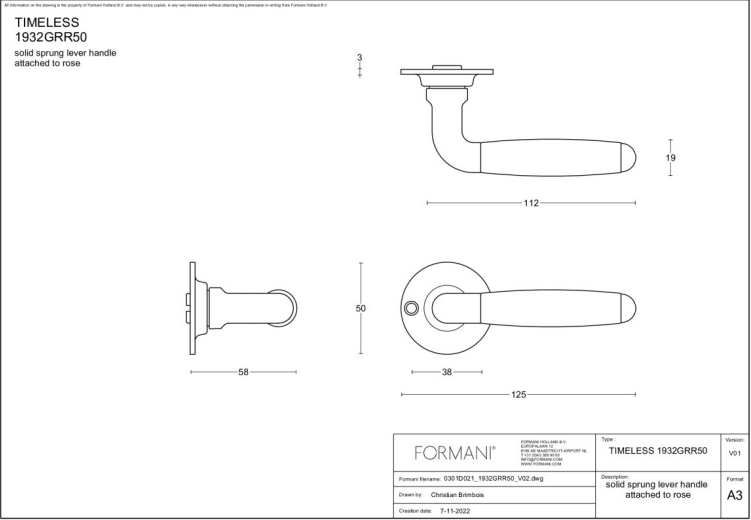 Formani 1932GRR50 deurkruk mat nikkel (detail)