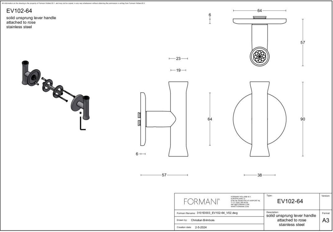 Formani Edward van Vliet EV102/64 deurkruk gepolijst RVS – detail
