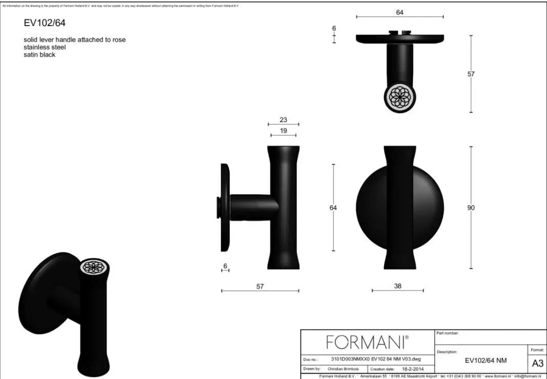 Formani Edward van Vliet EV102ZL/64 deurkruk mat zwart – detail
