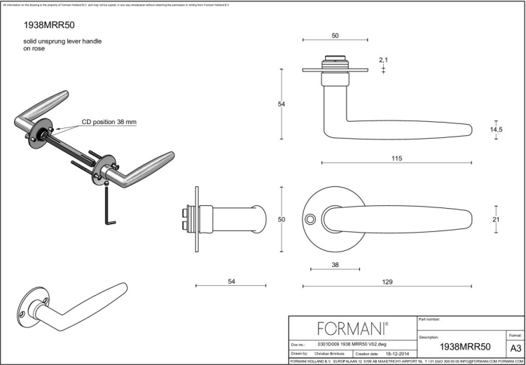 FORMANI 1938MRR50 deurkruk glans nikkel detail