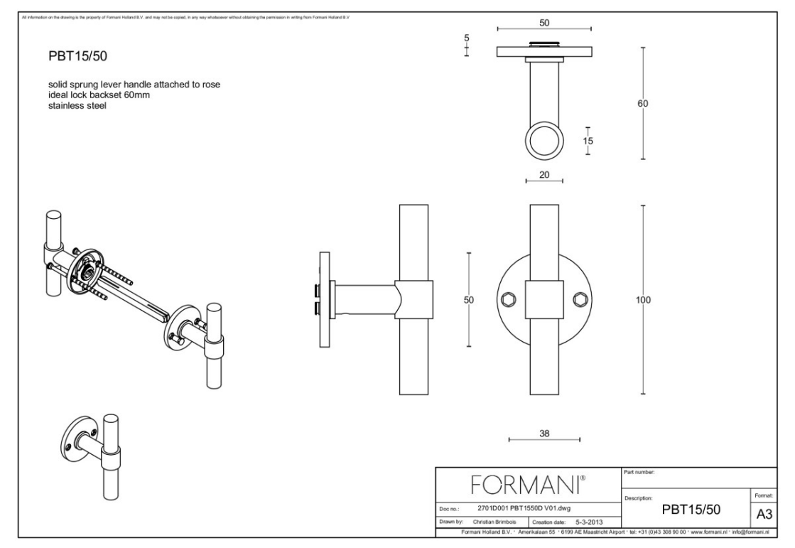 Formani PBT15/50 deurkruk PVD licht brons – detail