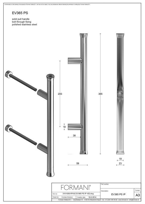 Formani EV365ZL deurgreep PVD mat goud, detail
