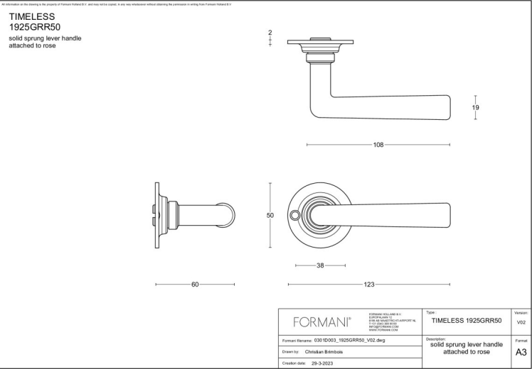 Formani 1925GRR50 deurkruk glans nikkel op rond rozet – detail
