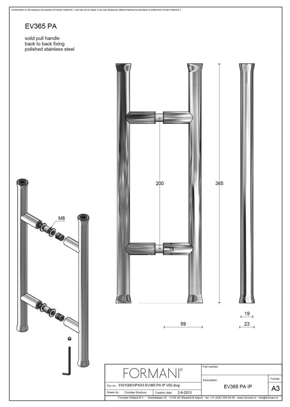 Formani EV365ZL set deurgrepen PVD mat goud, detail