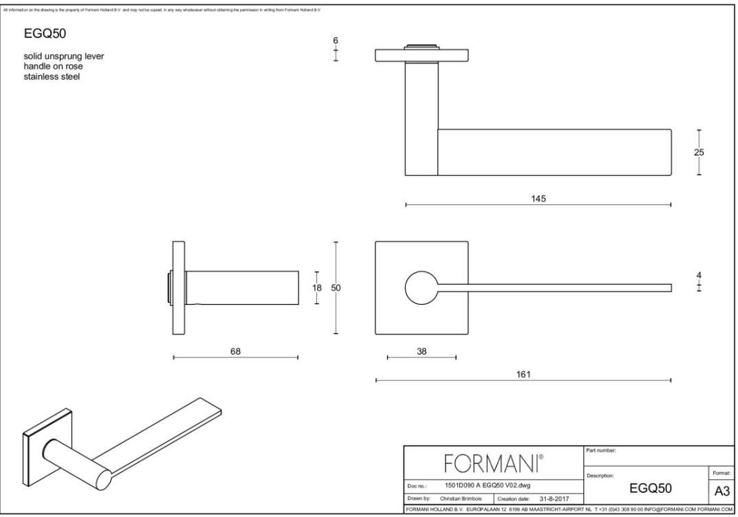 Formani EGQ50 deurkruk mat roestvast staal - detailfoto