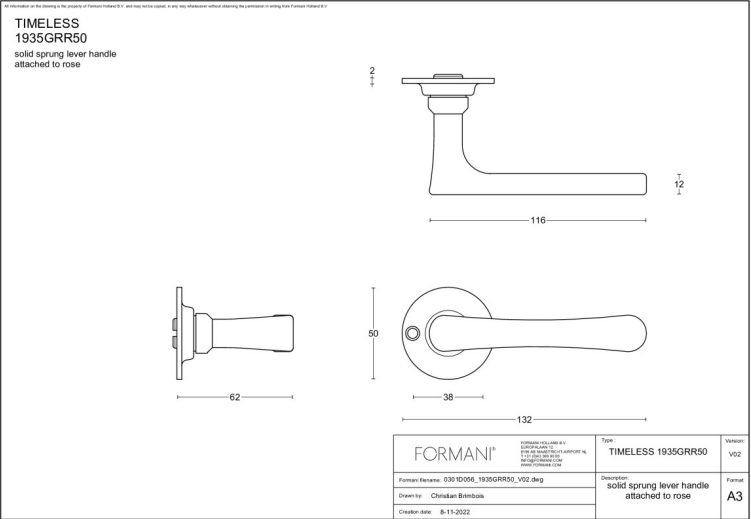 Formani 1935GRR50 deurkruk Glans Nikkel – detail