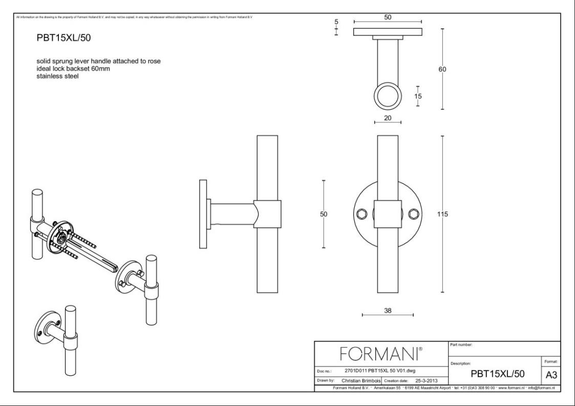 Formani PBT15XL/50 deurkruk brons – detail