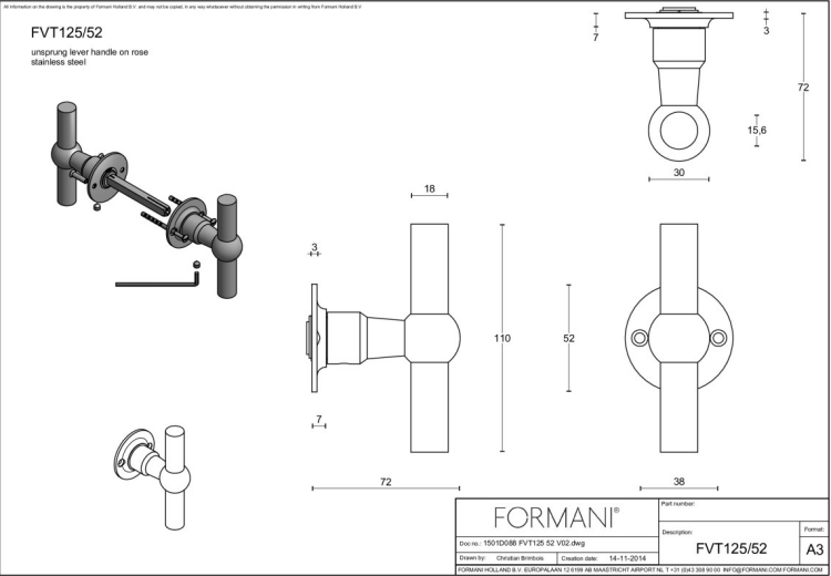 Formani FVT125/52 deurkruk mat roestvast staal - detailfoto