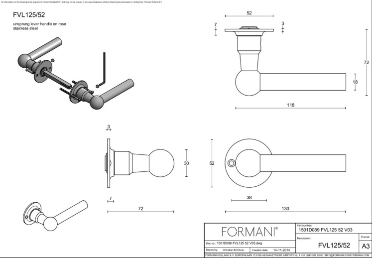 Formani FVL125/52 deurkruk gepolijst roestvast staal - detailfoto