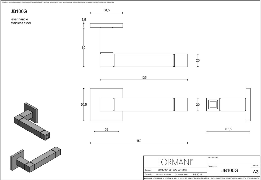 Formani JB100-G deurkruk gepolijst RVS detail