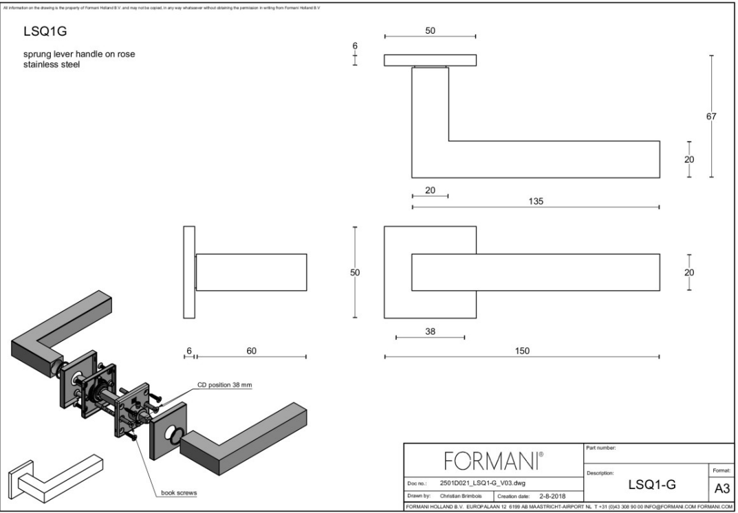Formani LSQ1-G deurkruk mat zwart detail