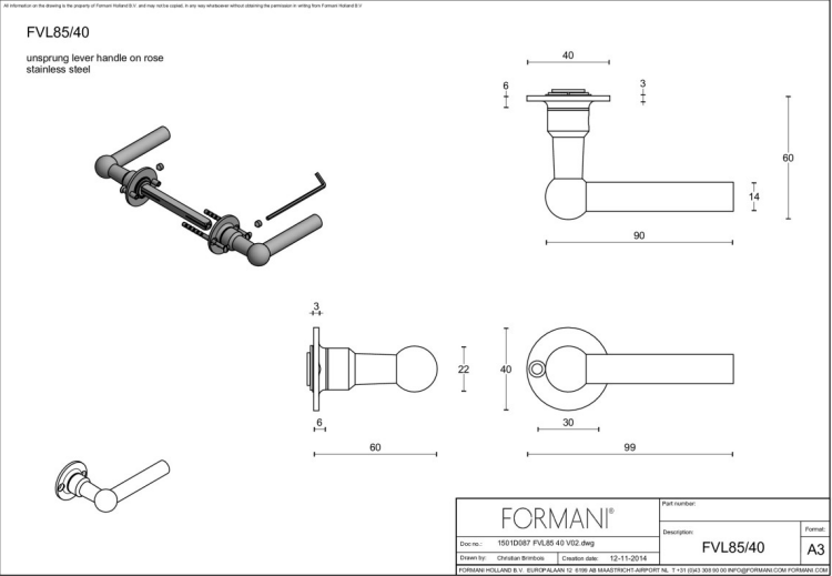 Formani FVL85/40 deurkruk gepolijst roestvast staal – detail