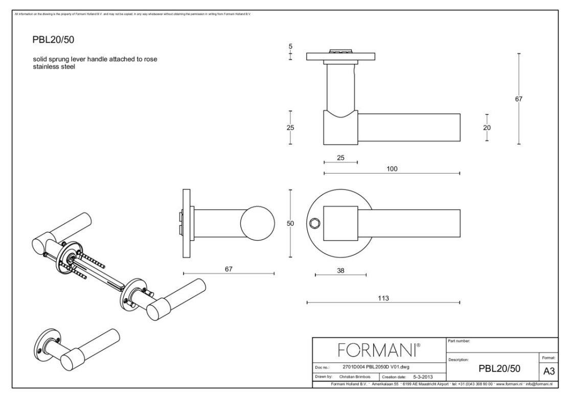 Formani PBL20/50 deurkruk brons – detail