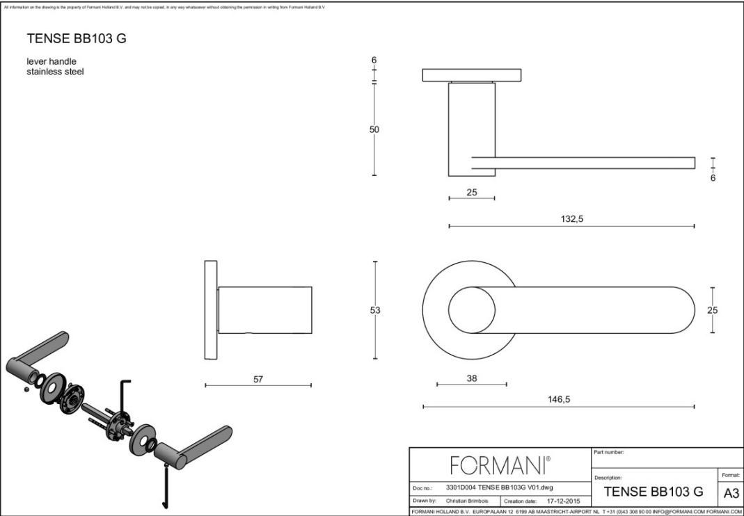 Formani BB103-G deurkruk mat zwart – detail