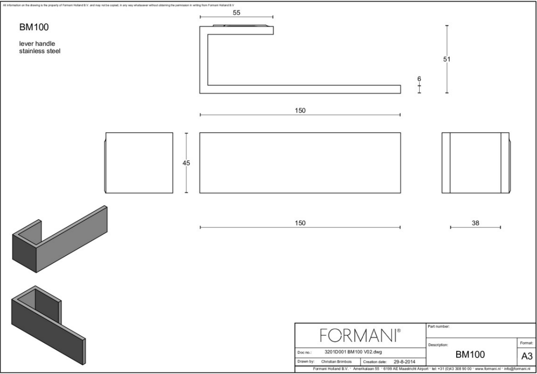 Formani BM100 deurkruk mat roestvast staal – detail