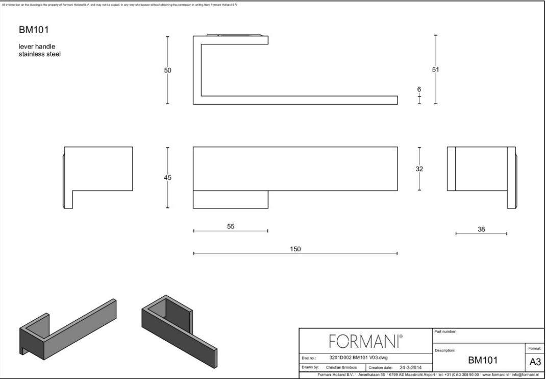 Formani BM101 deurkruk mat zwart – detail