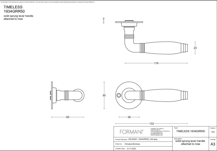 Formani 1934GRR50 deurkruk Glans Nikkel – detail