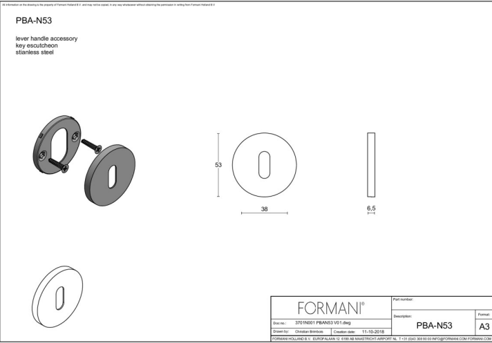 Formani sleutelplaatje PBAN53 pvd licht brons detail