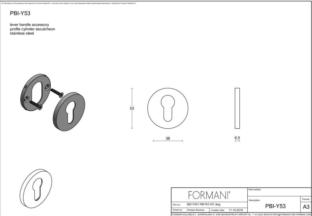 Formani PBIY53 cilinderrozet PVD mat zwart – detail