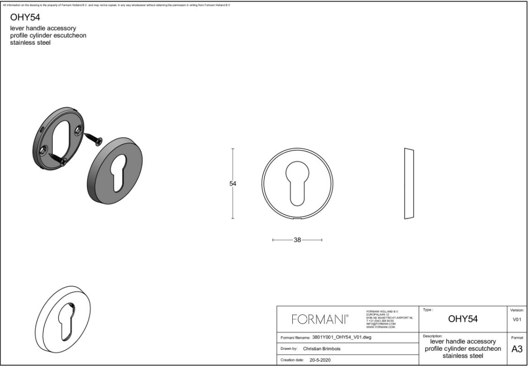 Formani cilinderrozet OHY54 PVD mat zwart – detail