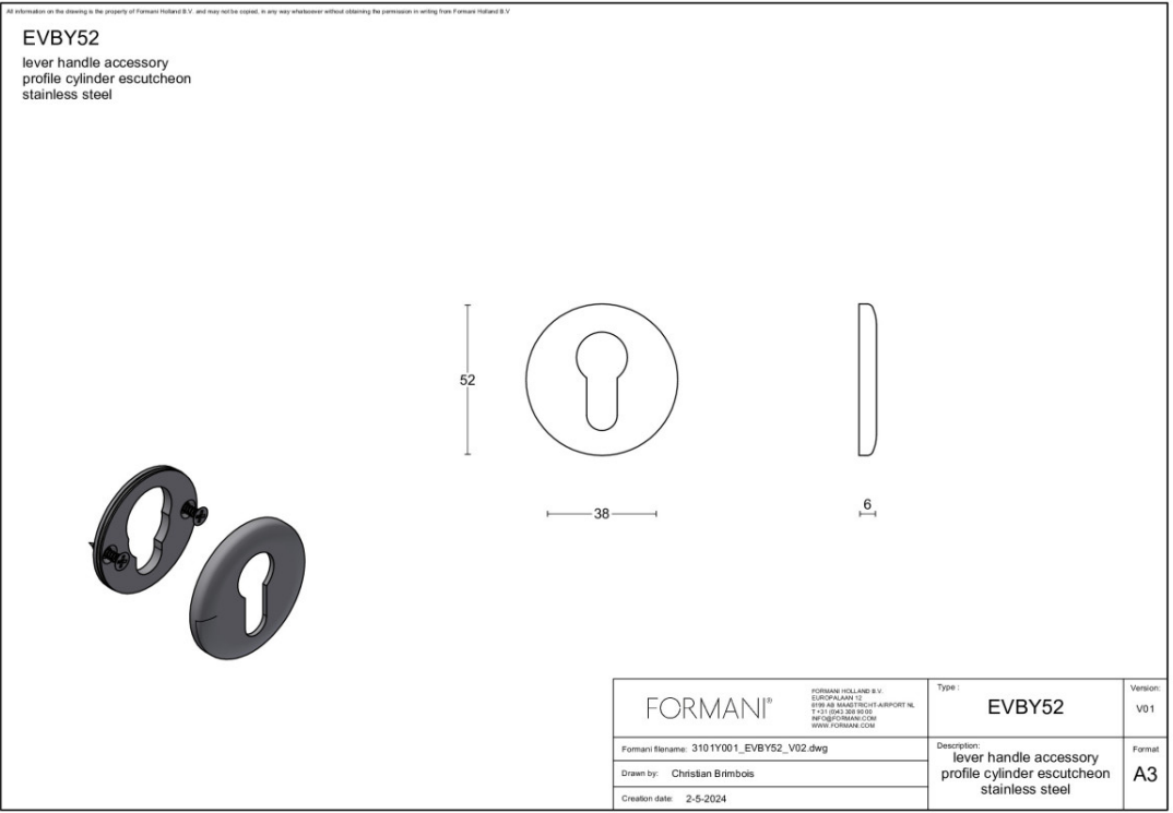 Formani cilinderrozet EVBY52 mat zwart – detail